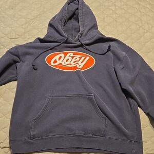 Obey Navy Hoodie with Red Emblem